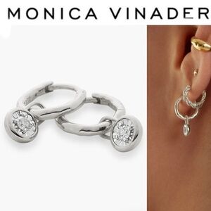 Monica Vinader Diamond Charm Essential Huggie Earrings Silver NWT